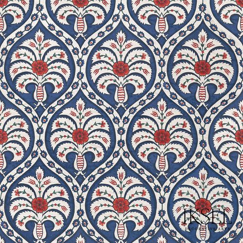 Moderne Tapete - IZNIK CARNATION DAMASK RW112 - Iksel Decorative Arts - Glasfaser / Vinyl / geometrisches Muster