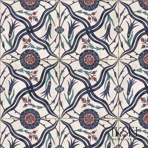 Moderne Tapete - IZNIK CHARPI RW101 - Iksel Decorative Arts - Glasfaser / Vinyl / geometrisches Muster