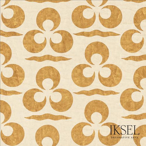 Moderne Tapete - IZNIK CHINTAMANI AND CRESCENT CR44 CREAM GOLD RW111 - Iksel Decorative Arts - Glasfaser / Vinyl / Wellenmotiv