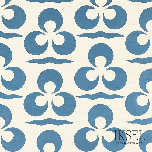 Moderne Tapete - IZNIK CHINTAMANI AND CRESCENT CR45 ALBASTER BLUE RW111 - Iksel Decorative Arts - Glasfaser / Vinyl / Wellenmotiv