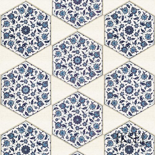 Moderne Tapete - IZNIK HEXAGONAL TILES RW113 - Iksel Decorative Arts - Glasfaser / Vinyl / geometrisches Muster