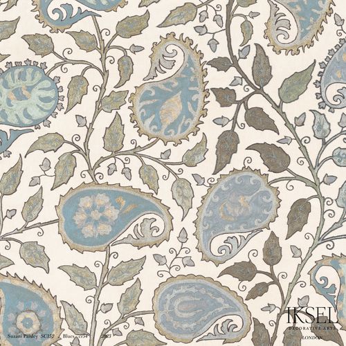 Moderne Tapete - SC152 Suzani Paisley Blues - Iksel Decorative Arts - Glasfaser / Vinyl / geometrisches Muster