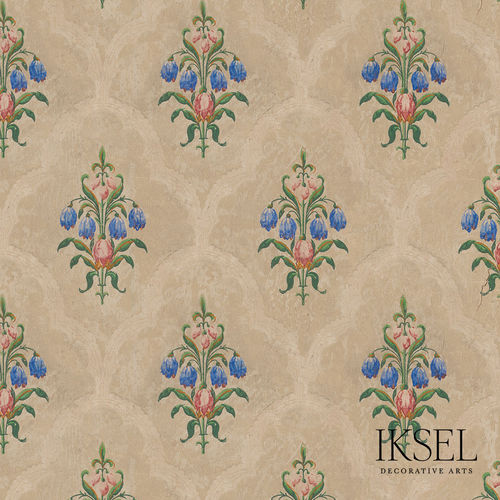 Moderne Tapete - RW411 Louis XVI Prairie Bouquet - Iksel Decorative Arts - Glasfaser / Vinyl / Naturmotiv
