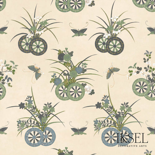 Moderne Tapete - RW608 Japanese Chariots - Iksel Decorative Arts - Glasfaser / Vinyl / Naturmotiv
