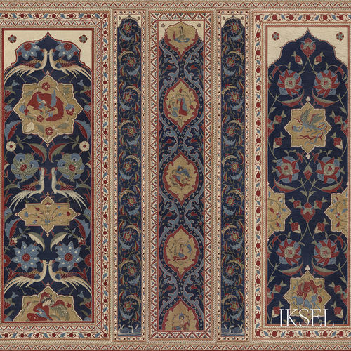 Moderne Tapete - AR202 Aleppo Blue - Iksel Decorative Arts - Glasfaser / Vinyl / Blumenmotive
