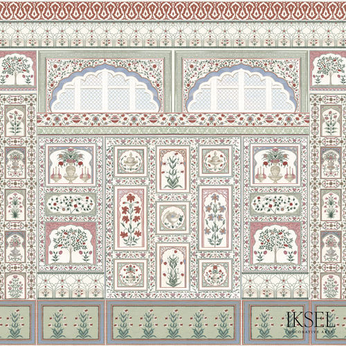Moderne Tapete - AR305 Amber cr14 Pink&Green - Iksel Decorative Arts - Glasfaser / Vinyl / Blumenmotive