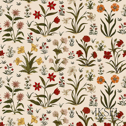Moderne Tapete - RW315 Mogul Flowers - Iksel Decorative Arts - Vinyl / Glasfaser / Naturmotiv