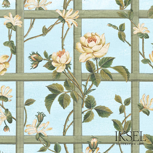 Moderne Tapete - RW416 Rose Trellis - Iksel Decorative Arts - Vinyl / Glasfaser / Naturmotiv