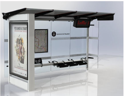 Glasbuswartehalle - CONECT - Primur - mit Bank / mit eingebautem Display