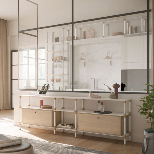 Modernes Sideboard - S.3.900.2.2.AZ.00.1 - tRACK by Kesseböhmer GmbH - Holzfurnier / lackiertes MDF / pulverbeschichteter Stahl