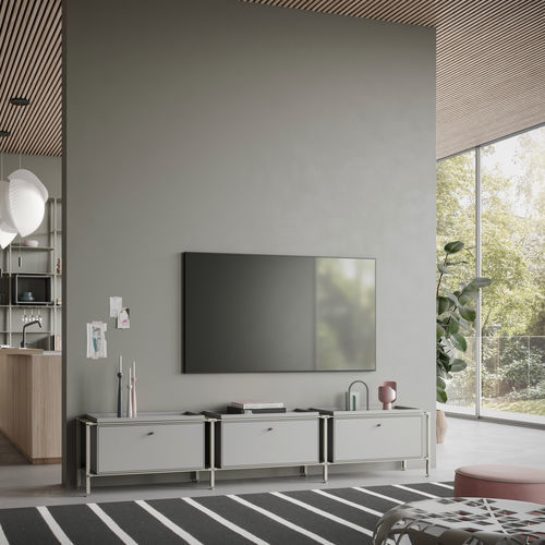 Modernes Sideboard - L.3.900.1.3.AZ.TA.1 - tRACK by Kesseböhmer GmbH - Holzfurnier / lackiertes MDF / mit Regal