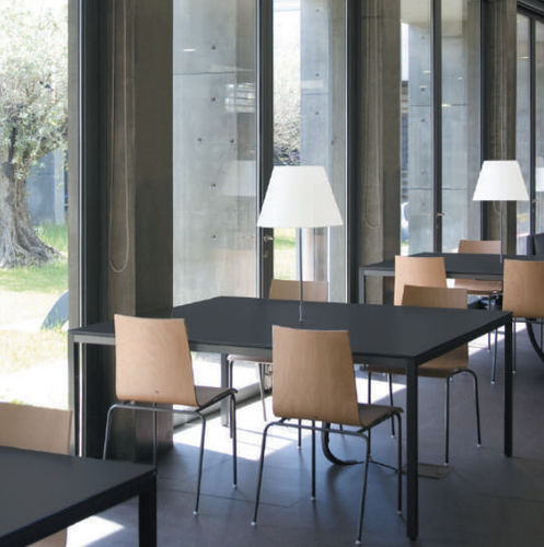 Moderner Tisch - QUADRATA - JULCAR - Holz / Glas / thermolackierter Stahl