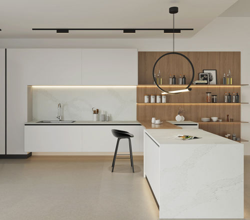 Kunststein-Arbeitsplatte - Calacatta Era - Fujian Ultracera New Materials CO.,Ltd - Verbundwerkstoff / Stein / für Profiküchen