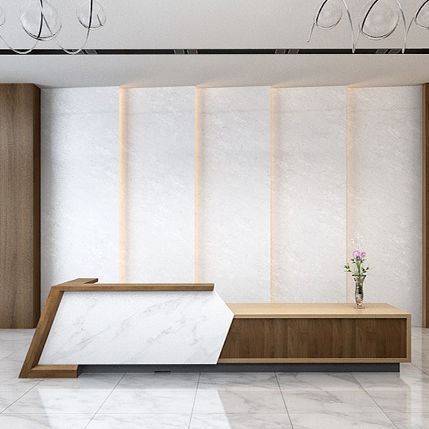 Empfangstheke für Eckeinbau - I-Key - Zhejiang Sunon Furniture Manufacture Co., Ltd. - Holzfurnier / Marmor