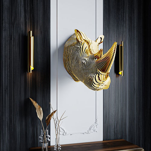 Messing-Skulptur - Karengo Rhino - CREATUR - wandmontiert / gold / schwarz