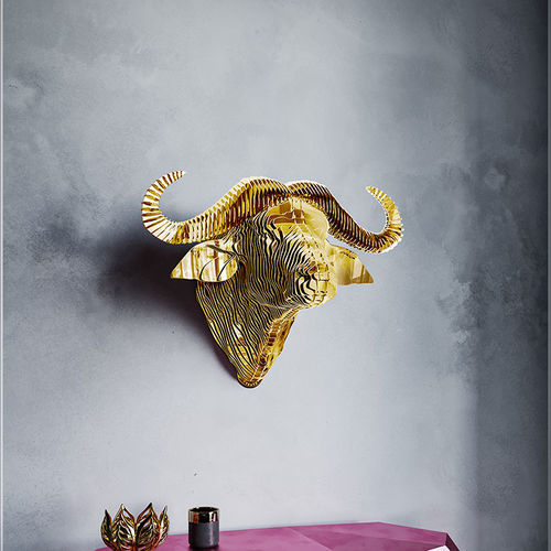 Messing-Skulptur - Moroto Buffalo - CREATUR - wandmontiert / gold / schwarz