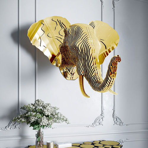 Messing-Skulptur - Kadam Elephant - CREATUR - wandmontiert / gold / schwarz