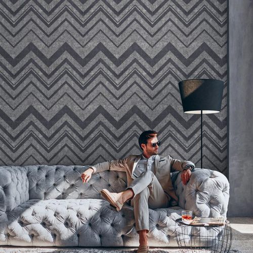 Moderne Tapete - 1207 SERIES - ADAWALL - mit geometrischen Motiven / Stoffoptik / grau