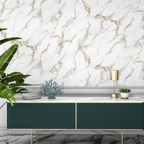 Moderne Tapete - 1109 SERIES - ADAWALL - abstraktes Motiv / Marmoroptik / weiß