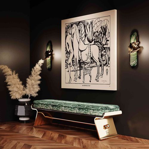 Moderne Bank - MAAK BENCH - Hommés Studio - Nussbaum / Leder / poliertes Messing