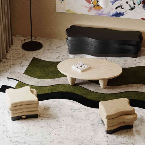 Modernes Sitzkissen - CADIZ STOOL - Hommés Studio - Samt / Holzfurnier / handgefertigt