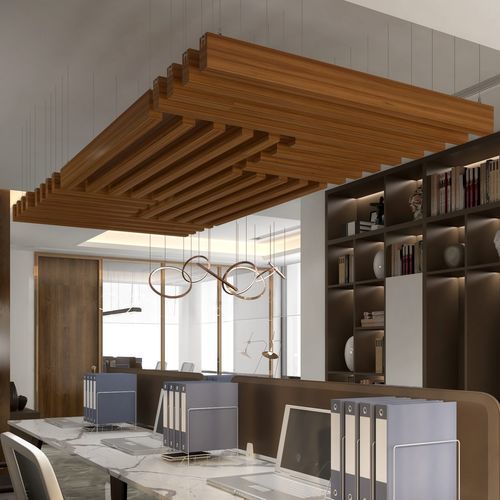 Holz-Akustikbaffel - LINEAR BEAM - The Acoustics Company SAS - Polyesterfaser / deckenmontiert / rechteckig