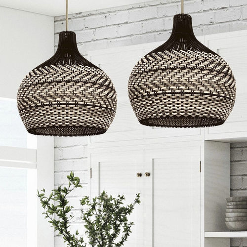 Hängelampe - AMALFI  - My Bali Living - Stoff / Rattan / Holz