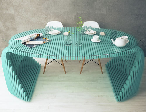 Esstisch / originelles Design - Selesta - MyWoodream - Glas / Gestell aus Holz / oval