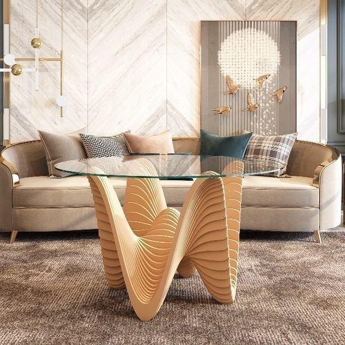 Designtisch / originell - Candelarya - MyWoodream - Glas / Gestell aus Holz / rund