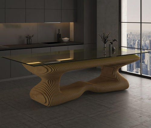 Esstisch / originelles Design - Lucia - MyWoodream - Glas / Gestell aus Holz / rechteckig