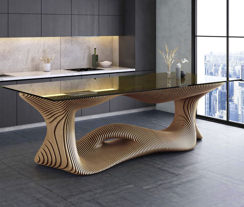 Esstisch / originelles Design - Infinity - MyWoodream - Holz / Glas / Gestell aus Holz