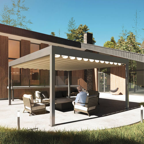 Selbsttragende Pergola - PLUS - Motorline Professional - Aluminium / Stoff / PVC Faltdach