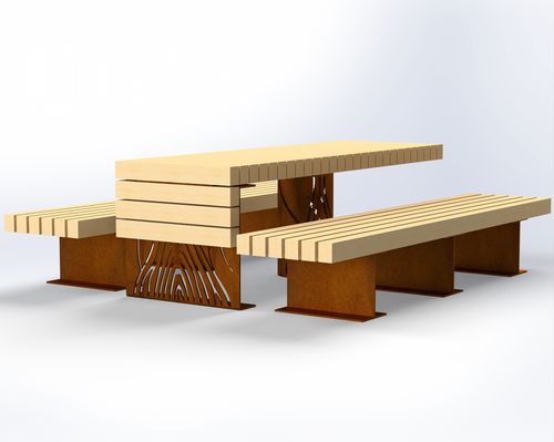Moderner Picknicktisch - Origine - URBAN TENDANCES - Holz / Gestell aus COR-TEN®-Stahl / rechteckig