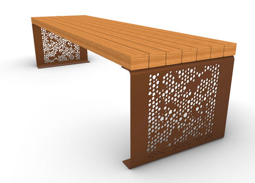 Moderne Bank für den öffentlichen Raum - Mosaïque - URBAN TENDANCES - Holz / COR-TEN®-Stahl / ohne Rückenlehne