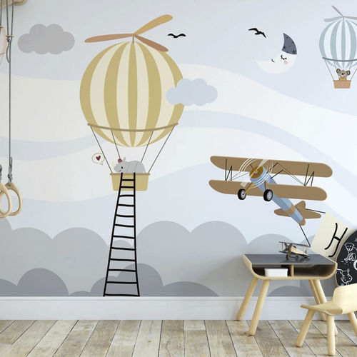 Moderne Tapete - rhinocéros avion & montgolfière - MuralConcept - Vlies / Panorama / Kindermotiv