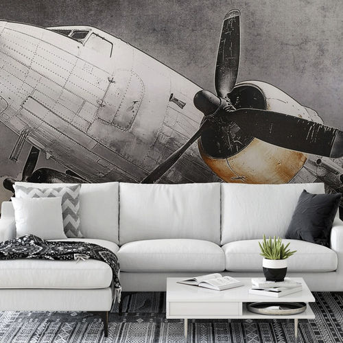Vintage-Tapete - réaliste aviation pilote - MuralConcept - Vlies / Panorama / mehrfarbig