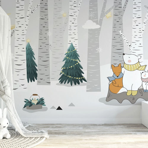 Moderne Tapete - ours polaire forêt neige - MuralConcept - Vlies / Panorama / Tiermuster