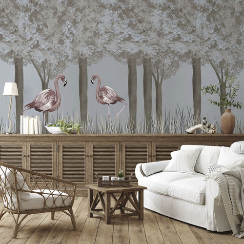 Moderne Tapete - flamant rose décor enchanté - MuralConcept - Vlies / Panorama / Tiermuster