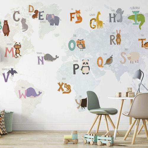 Moderne Tapete - carte du monde éducative - MuralConcept - Vlies / Panorama / Tiermuster