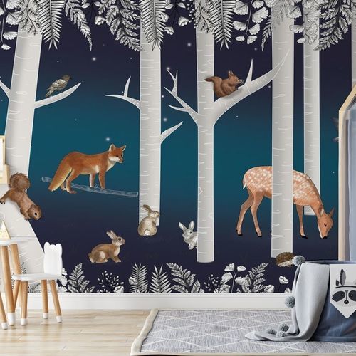 Moderne Tapete - bois enchanté & ses animaux nuit étoilée - MuralConcept - Vlies / Naturmotiv / Panorama