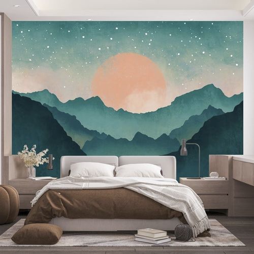 Moderne Tapete - montagne brume turquoise - MuralConcept - Vlies / Panorama / grün