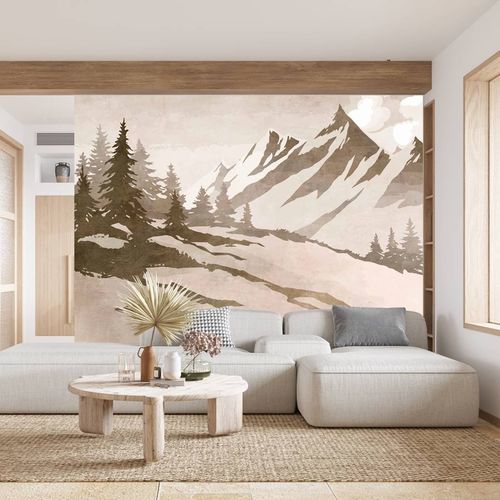 Vintage-Tapete - sapin & montagne sépia - MuralConcept - Vlies / Panorama / braun