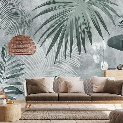 Moderne Tapete - Biophilic Jungle Monochrome - MuralConcept - Vlies / Naturmotiv / grau