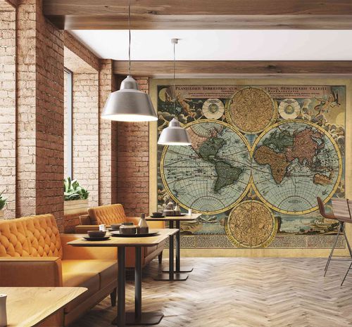 Kartenmotiv-Tapete - globe - MuralConcept - Vintage / Vlies / Panorama