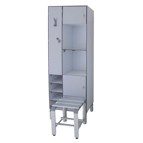 Garderobenschrank mit integrierter Bank - YOUNG - Omsi srl - Laminat / mit Schlüssel / für Sportanlage