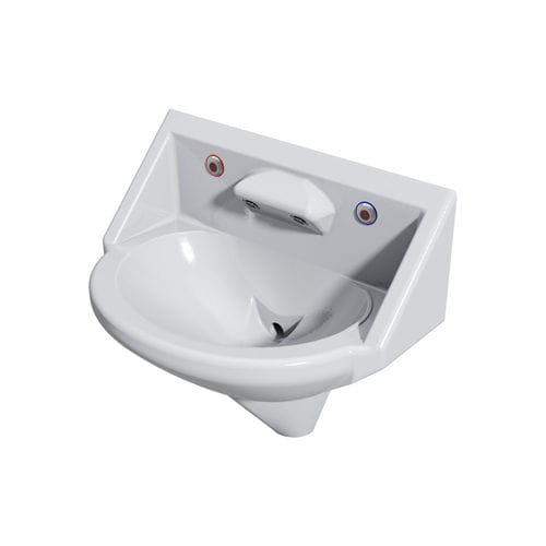 Wand-Waschbecken - ALS - Wallgate Ltd - Mineralwerkstoff / D-förmig / 2-Loch
