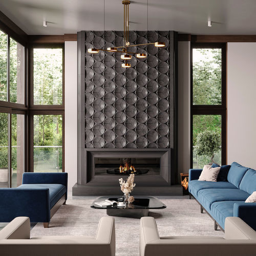 Moderne Kaminsimsverkleidung - AVANTI - 3D OVERMANTEL - Tartaruga Design Inc - Stein