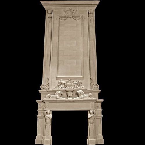 Klassische Kaminsimsverkleidung - DALOU - LARGE OVERMANTEL - Tartaruga Design Inc - Stein / weiß