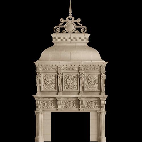 Klassische Kaminsimsverkleidung - DEVON – OVERMANTEL - Tartaruga Design Inc - Stein / weiß