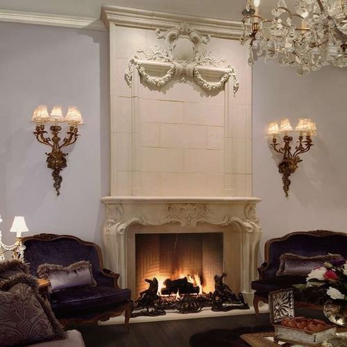 Kaminsimsverkleidung / Ludwig XV. - GRAND ROCOCO – OVERMANTEL - Tartaruga Design Inc - Stein / weiß